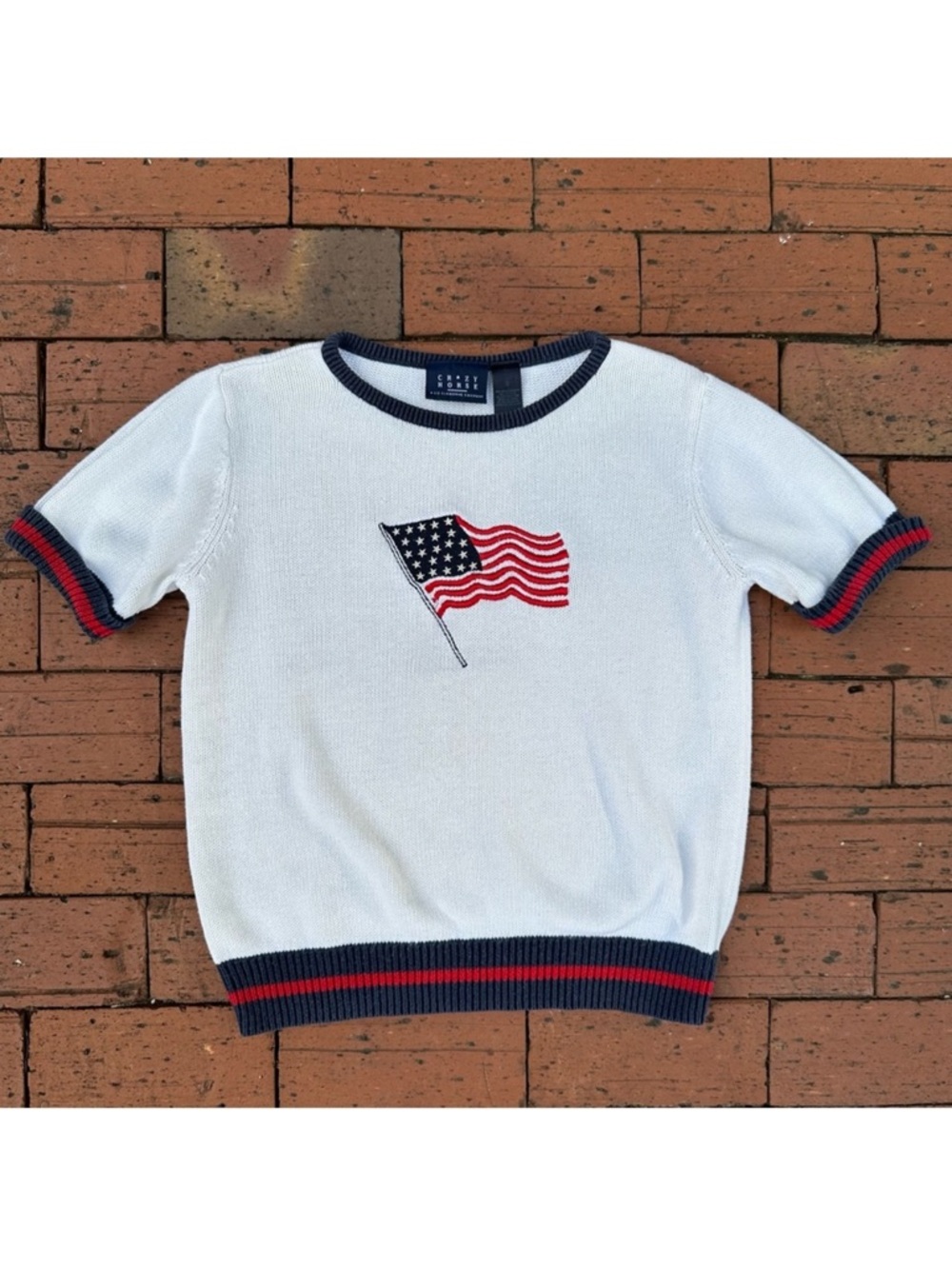 Crazy Horse Vintage 2000s Y2K Americana USA Cuffed Sweater Tee- White PXL